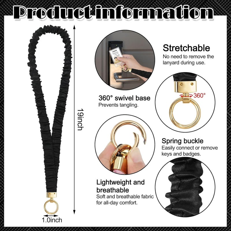 HONSIO Scrunchie Teacher Lanyards for ID Badges Neck Lanyard for Keys Retractable Stretchy Straps with Card Holder for Women - Image 2